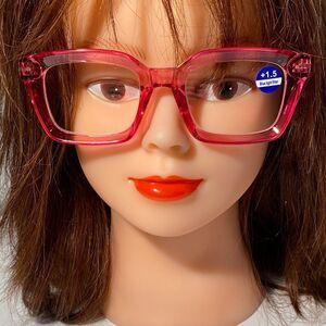 1554 Claudia Square Concave 1.5 NEW Pink Reading Glasses Blue Light Filter